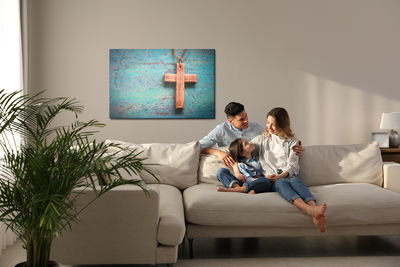 Ljuddämpande tavla - Cross on a blue background