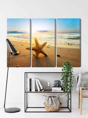 Ljuddämpande tavla - Starfish on the beach 3d