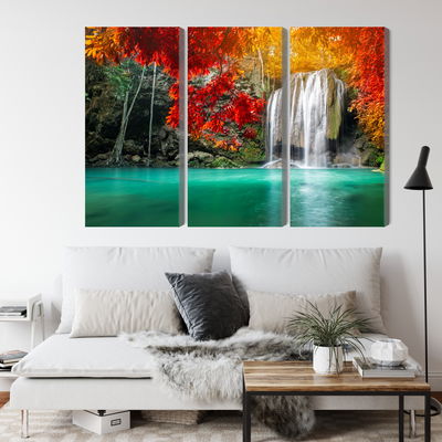 Ljuddämpande tavla - Cascade in the autumn forest