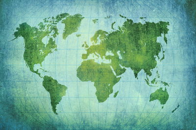 Ljuddämpande tavla - Green-blue world map