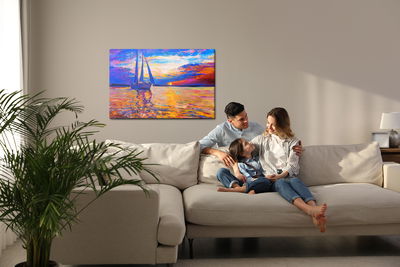 Ljuddämpande tavla - Colorful sunset by the sea