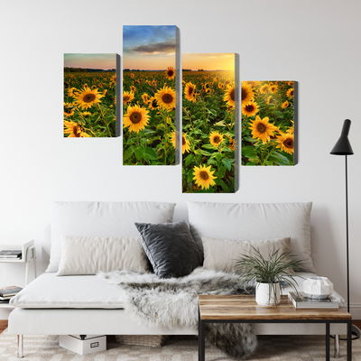 Ljuddämpande tavla - Sunflower field at sunset 3d