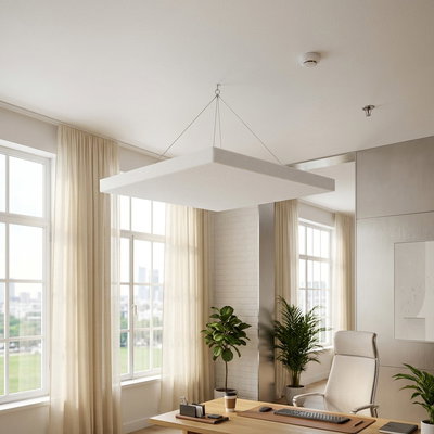 SilentDirect PES Allergy Ceiling -äänieristyspaneeli, 50 mm, vapaasti ripustettu valoisassa huoneessa