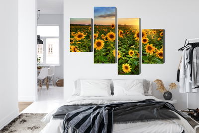 Ljuddämpande tavla - Sunflower field at sunset 3d