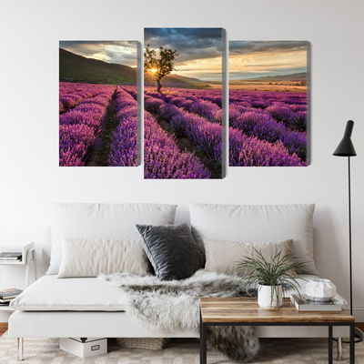 Ljuddämpande tavla - Lavender field at sunset 3d