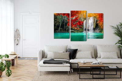 Ljuddämpande tavla - Cascade in the autumn forest