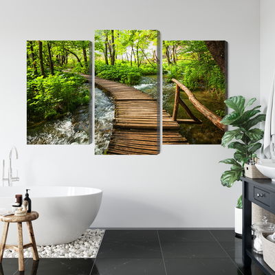 Ljuddämpande tavla - Wooden bridge in a forest