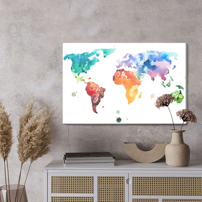 Ljuddämpande tavla - World map in watercolour