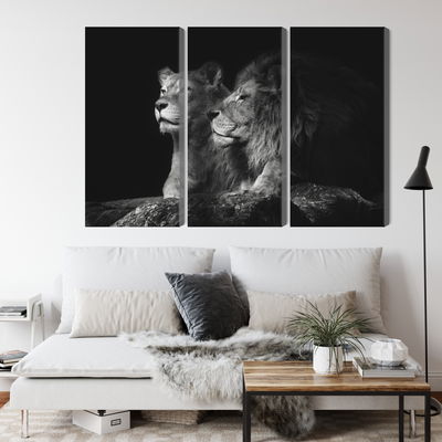 Ljuddämpande tavla - Lion and lioness on a black