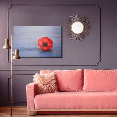 Ljuddämpande tavla - Poppy flower on a blue
