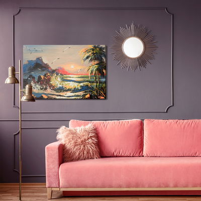Ljuddämpande tavla - Painted landscape with sunset