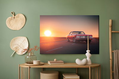 Ljuddämpande tavla - Retro car and sunset
