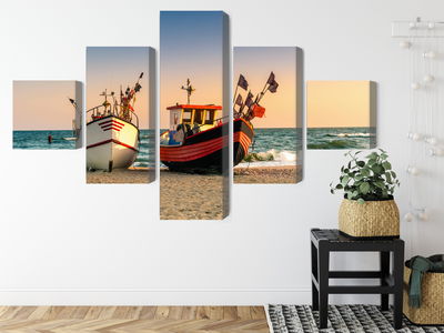 Ljuddämpande tavla - Fishing boats on the beach