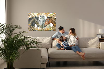 Ljuddämpande tavla - Horses in autumn leaves