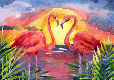 Ljuddämpande tavla - Pink birds