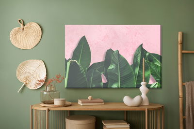 Ljuddämpande tavla - Tropical plants on a pink