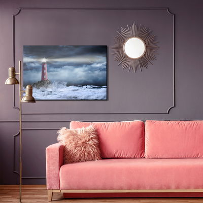 Ljuddämpande tavla - Sea storm and lighthouse