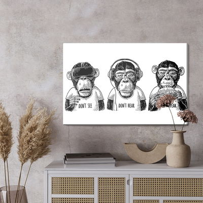 Ljuddämpande tavla - Three monkeys in vintage