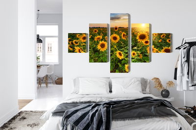 Ljuddämpande tavla - Sunflower field at sunset 3d