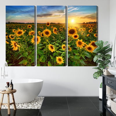 Ljuddämpande tavla - Sunflower field at sunset 3d