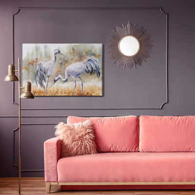 Ljuddämpande tavla - Cranes on field