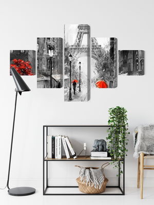 Ljuddämpande tavla - People with red umbrellas