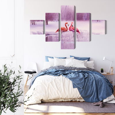 Ljuddämpande tavla - Flamingos against a purple
