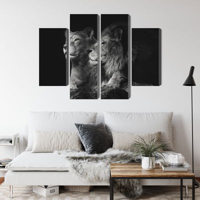 Ljuddämpande tavla - Lion and lioness on a black