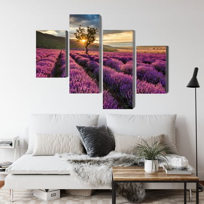 Ljuddämpande tavla - Lavender field at sunset 3d
