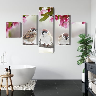 Ljuddämpande tavla - Sparrows among flowers