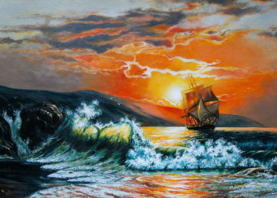 Ljuddämpande tavla - Picturesque sea and sunset