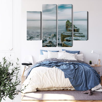 Ljuddämpande tavla - Rocky beach and 3d wooden