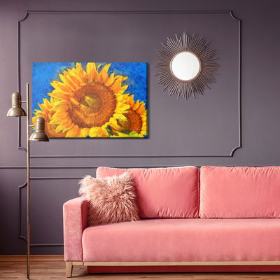 Ljuddämpande tavla - Painted sunflowers on a blue