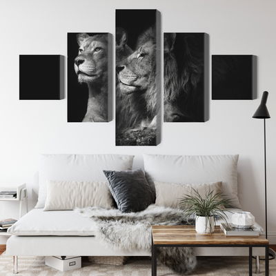 Ljuddämpande tavla - Lion and lioness on a black