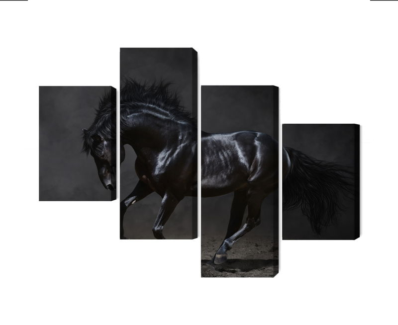 Ljuddämpande tavla - Black horse at a gallop