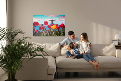 Ljuddämpande tavla - Tulips on a dutch windmill