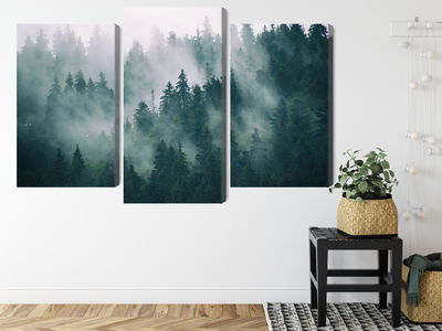 Ljuddämpande tavla - Fog in the green forest