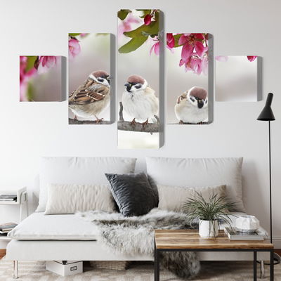 Ljuddämpande tavla - Sparrows among flowers