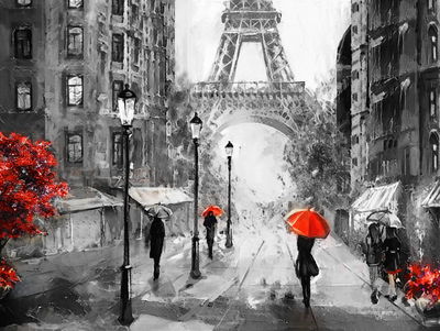 Ljuddämpande tavla - People with red umbrellas