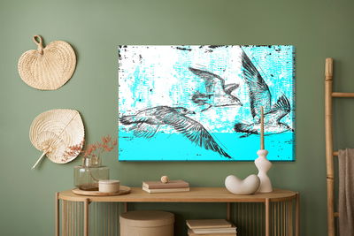 Ljuddämpande tavla - Drawn seagulls in retro style