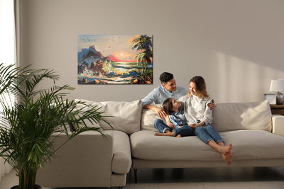 Ljuddämpande tavla - Painted landscape with sunset