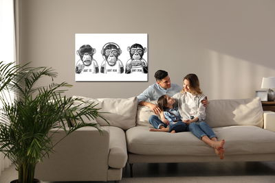 Ljuddämpande tavla - Three monkeys in vintage