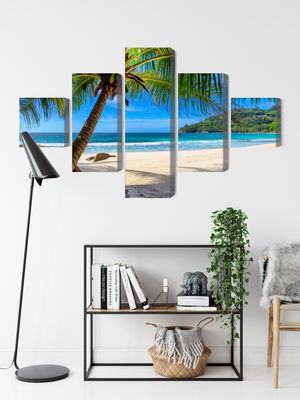 Ljuddämpande tavla - Tropical beach with 3d palm