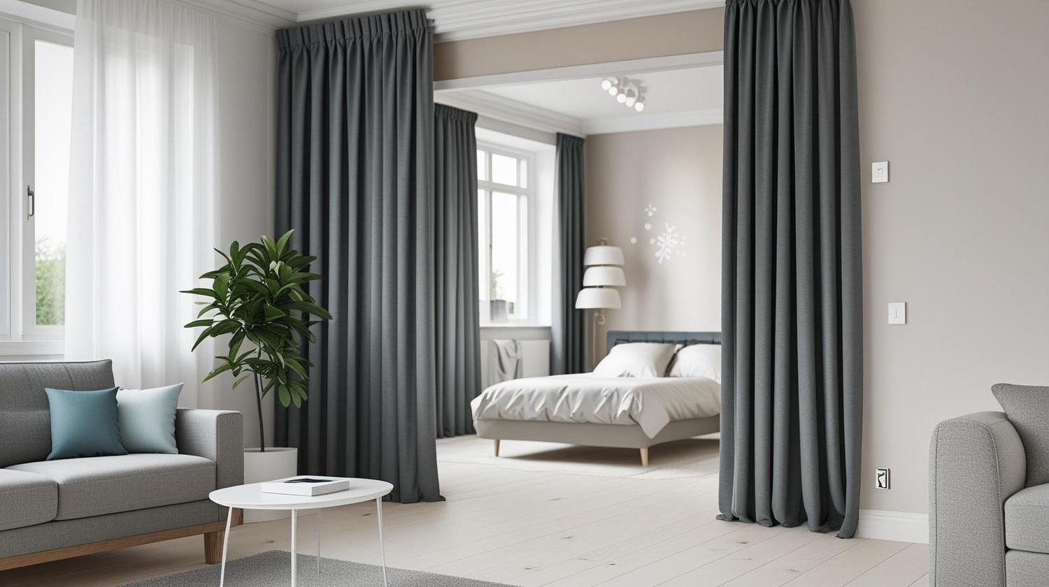 Ljudabsorberande rumsavdelare i tyg