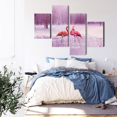 Ljuddämpande tavla - Flamingos against a purple