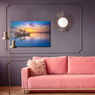 Ljuddämpande tavla - Boat at sunset