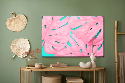 Ljuddämpande tavla - Pink decorative monstera