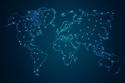 Ljuddämpande tavla - Modernist blue world map