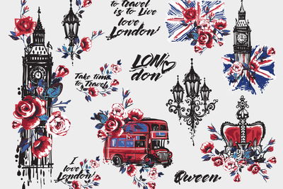 Ljuddämpande tavla - London symbols and flowers