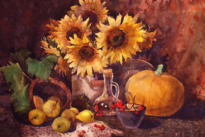 Ljuddämpande tavla - Still life with sunflowers